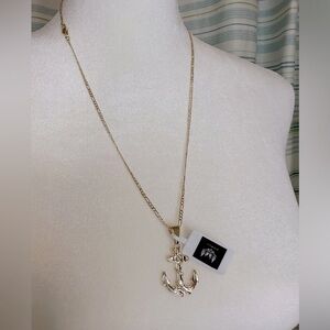 Gold Glam 22’’ inch Figaro Gold Chain Anchor Pendant Trendy & Luxe! Travel Beach